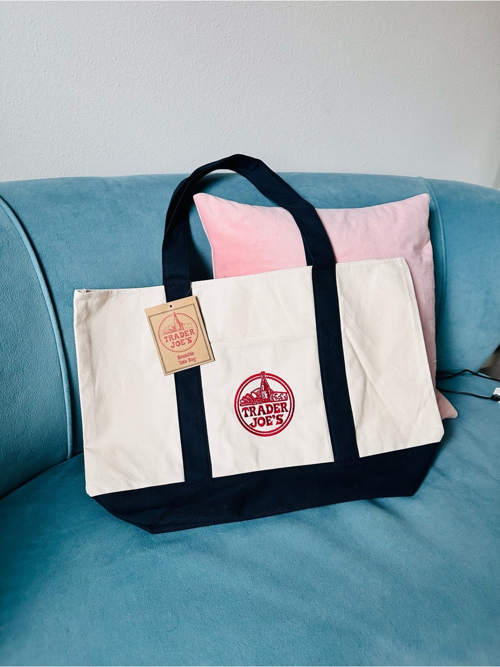 Trader Joe's Canvas Tote bag with Navy Accents